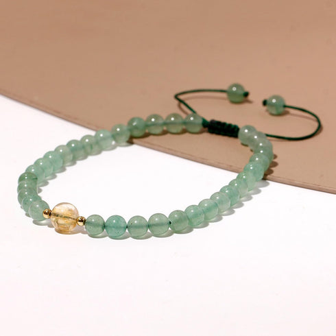 Green Aventurine/Citrine Beaded Anklet Bringing Good Luck and Wealth Handmade Ankle Bracelets for Women Adjustable (8.5-10in)...