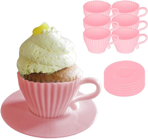 Evelots Baking Cupcake Molds - Silicone Teacup Set - 12 Pc Set - Oven-Safe - Nonstick - Muffin Cups for Bridal/Baby Shower, Birthday/Tea Party - 6...