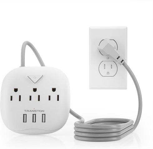 Power Strip 3 Outlets and 3 USB Ports with Switch Control, Desktop Charging Station with 5 ft Extension Cord, Compact for Nightstand, Office and T...