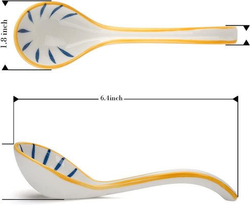 Ceramic Soup Spoons Set of 4 Porcelain Japanese Soup Spoon Long Handle Asian Soup Spoon Sets for Pho Ramen Noodles Wonton Dumpling Rice (Model 1#)...