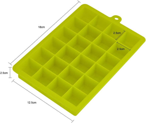 Ice Cube Tray, Silicone Square Ice Trays Easy Release Stackable Ice Cube Mold with Removable Lid, 24 Cavity (2 Pack, Green)...