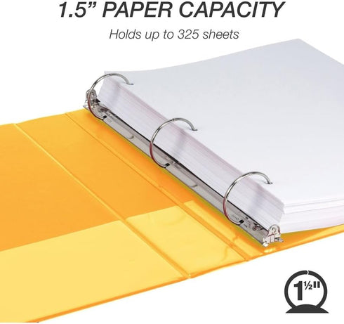 Samsill Economy 3 Ring Binder Organizer, 1.5 Inch Round Ring Binder, Customizable Clear View Cover, Yellow Binder...