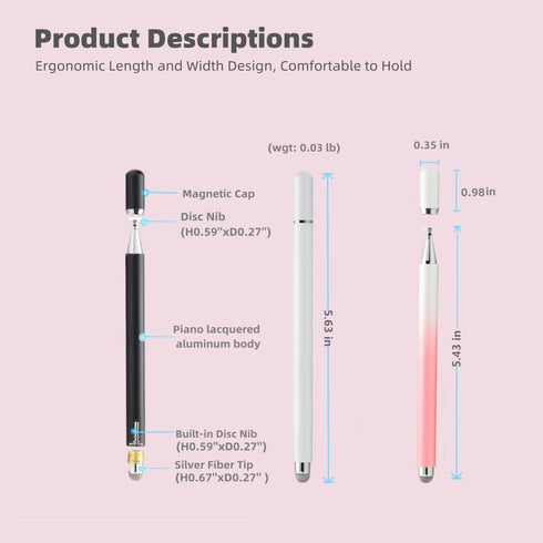 Stylus Pens for Touch Screens, 2 in 1 Magnetic High Sensitivity Capacitive Pen with Built-in Spare Precise Disc Nib, Compatible with iPhone/iPad/A...