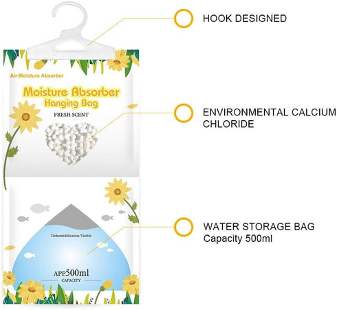 CANAGER Hanging Moisture Absorber, Fresh Scent Moistureproof Desiccant Hanging Bag?Dehumidifier Bag (8 packs) Hanging Closet Dehumidifier Bags, Mo...