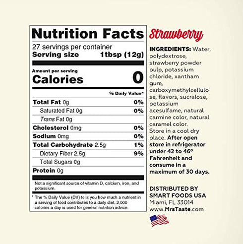Mrs Taste Sugar Free Strawberry Syrup, Zero Calories, Zero Sodium, Zero Sugar, High Fiber, Keto Friendly, Paleo Friendly, Condiments and Sauces (1...