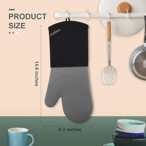 sungwoo Extra Long Silicone Oven Mitts, Heat Resistant Oven Gloves with Quilted Liner Non-Slip Textured Grip Perfect for BBQ, Baking, Cooking and ...