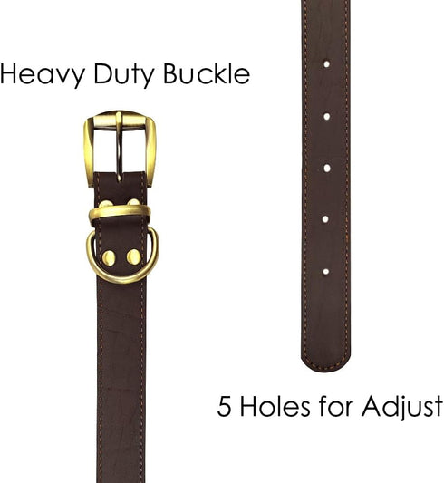 QRDA leather dog collar brown dog training collar heavy duty premium leather dog collar dog collars for medium/large dogs...