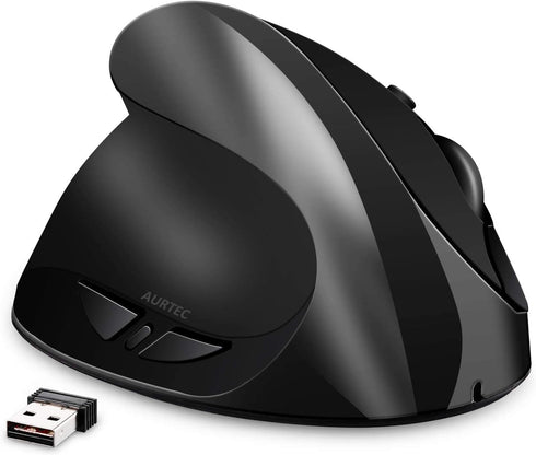 AURTEC Left-Handed Mouse, Rechargeable 2.4G Wireless Ergonomic Vertical Mice with USB Receiver, 6 Buttons and 3 Adjustable DPI 800/1200/1600 for L...