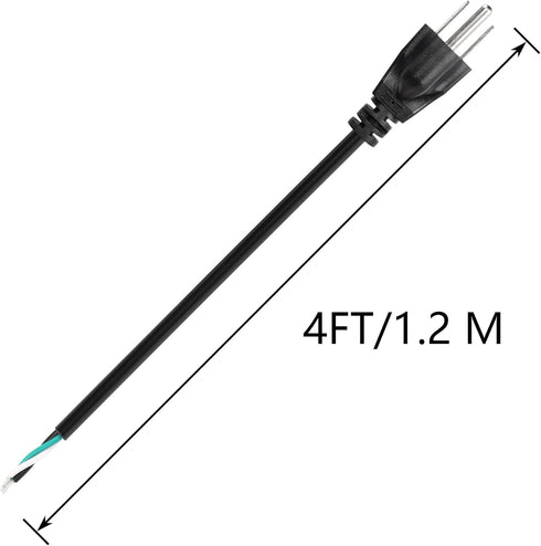 CERRXIAN 4FT 18 Gauge 3 Prong Heavy Duty Replacement Power Cord Cable 13A 110V NEMA 5-15P Male Plug to 3 Prong Open Pigtail Wire for Universal AC ...