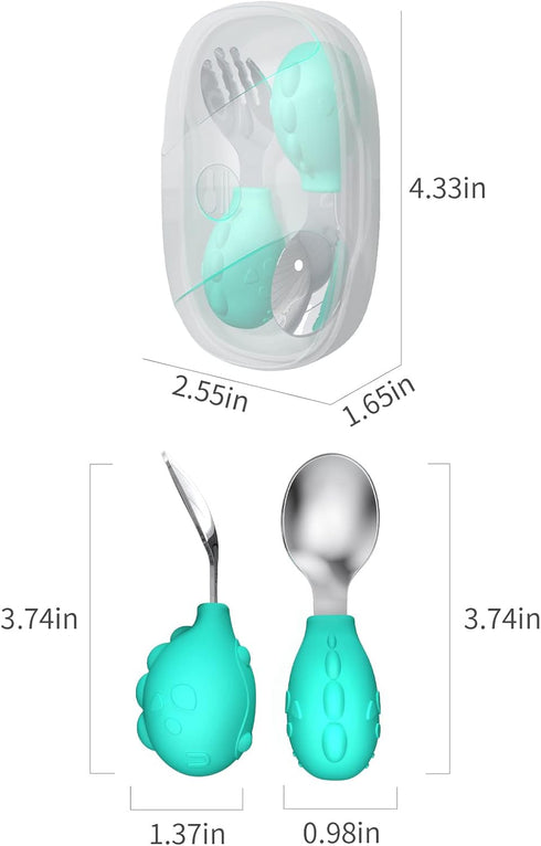 Deejoy Toddler Utensils, Toddler Spoons and Forks, Stainless Steel Spoon Toddler Silverware Set, Kids Silverware Self Feeding Flatware Set with Tr...
