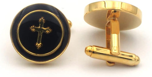Cross Pair Round Gold Cufflinks...