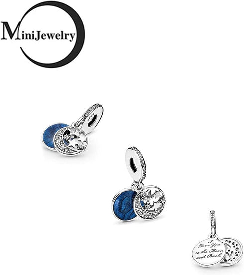 Vintage Moon Blue Sky Star Dangle Charm for Bracelets Engraved I Love You to The Moon and Back...