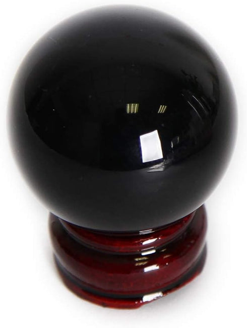JIC Gem Small Black Obsidian Sphere Ball with Wooden Stand for Fengshui Healing Crystal Decoation Meditation Ball (2.2", 55mm)...