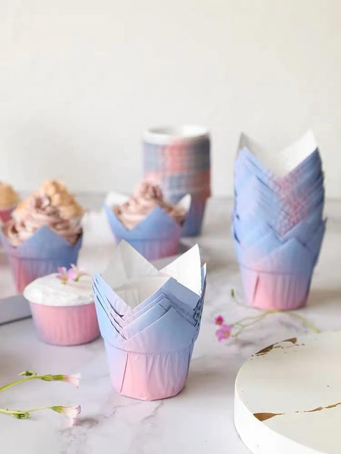 100Pcs Greaseproof Paper Muffin Liners?Tulip Cupcake Liners?Baking Liners?Premium Baking Cups Cupcake Wrappers for party,Weddings, Birthdays(Fanta...