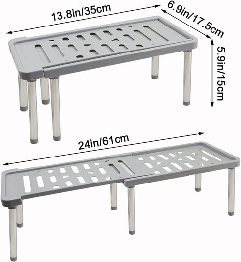 Expandable Cabinet Organizer Shelf, Kitchen Cupboard Organizer, Free Standing Spice Rack, Retractable Storage Racks for Bathroom, Countertop, Pant...