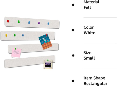 Felt Pin Boards Bar Strips for Walls Bulletin Board Removable with 24 Command Strips Memo Notice Boards as Classroom Office Decor, 4 Pack, 40 Push...
