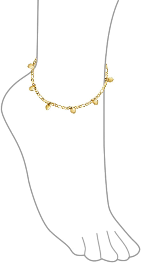 Bling Jewelry Multi Nautical Dolpin Heart Dangle Ball Charms Anklet Anchor Link Figaro Chain Ankle Bracelet For Women Teens 18K Gold Plated Brass ...