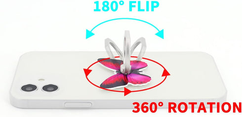 Butterfly Cell Phone Ring Holder Finger Ring Grip Stand 360° Rotation 180° Flip Universal Kickstand Compatible with All Smartphones (Pink)......