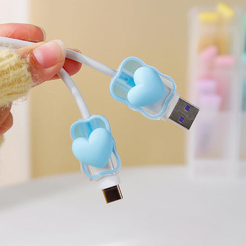 Waves Blue Heart Shape DIY 18W 20W Data Cable USB Charger Protector Line Earphone Wire Saver Charger Protector Compatible with iPhone XR/7/8/11/12...