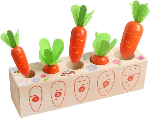 Montessori Wooden Toys Carrot Harvest Game Preschool Educational Learning Fine Motor Skills Shape Size Matching Toys Birthday Easter Basket Stuffe...