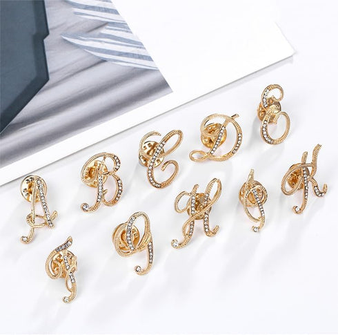 SINNKYA-Z Woman’s 26 Letter Initial Brooch Pins, Gold Clear Crystal Rhinestone Breastpins Letter Stocking Pins for gifts 2size/package...