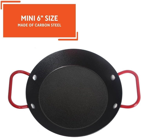 IMUSA USA 6" Carbon Steel Coated Nonstick Paella Pan Handles, Black, Red Hanldes...