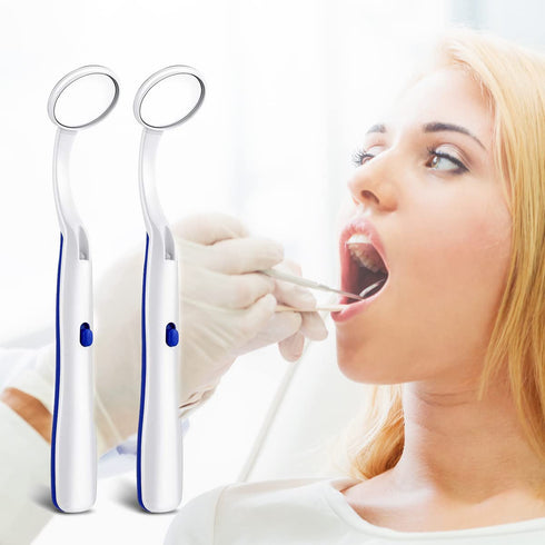 2 Pcs Dental Mirror with Light Tool LED Lighted Teeth Inspection Mirror Anti Fog Curve Angle Dentist Oral Care Tool (Dark Blue)...