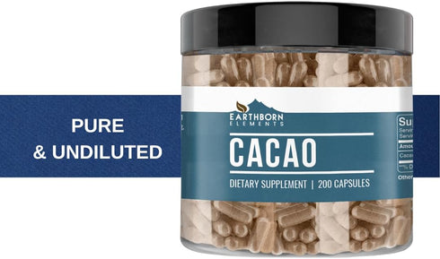 Earthborn Elements Cacao (Cocoa) 200 Capsules, Pure & Undiluted, No Additives...