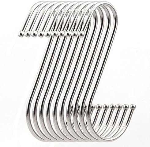 10 Pack Premium 4.5 inch Heavy Duty Stainless Steel S Hooks - S Shaped Hook - Hanger Hooks - Ideal for Hanging pots and Pans, Plants, Utensils, To...