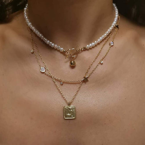 Pearls Choker Necklaces for Women 3.5mm Handpicked Tiny Pearls Strands Chain for 18k gold plated OT Clasp Pendant...