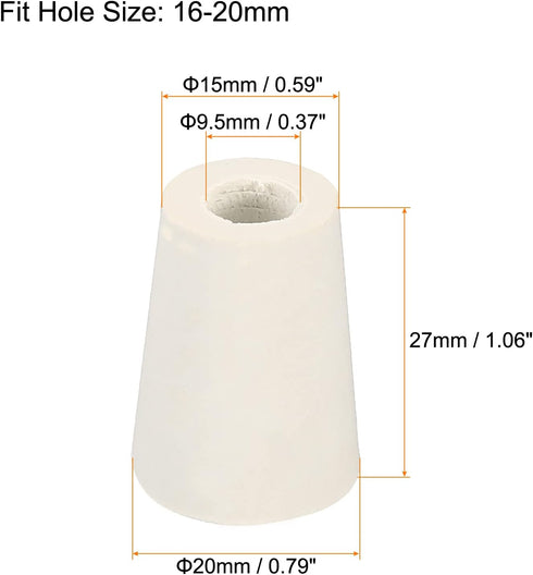 MECCANIXITY Rubber Tapered Plug 15mm to 20mm with Hole Test Tubes Bungs Stopper White for Lab Home 5 Pieces...