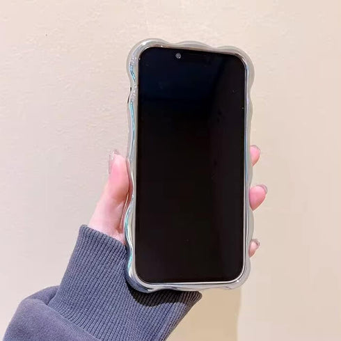 Girly Case for iPhone 11 Silver Plating Curly Wave Frame, Cute Woman Case for iPhone 11 Meteorite Shape, Shockproof Case for iPhone 11 Kawaii Bubb...