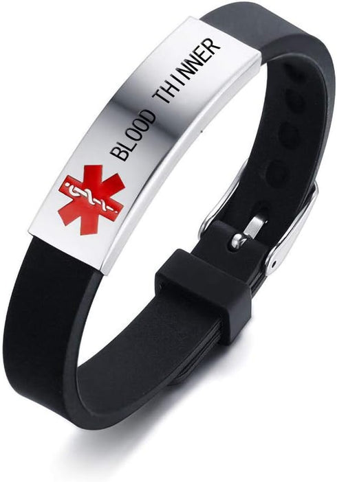Medical Alert ID Bracelet Laser Engraved BLOOD THINNER Adjustable Wristband for Women Emergency First Aid...