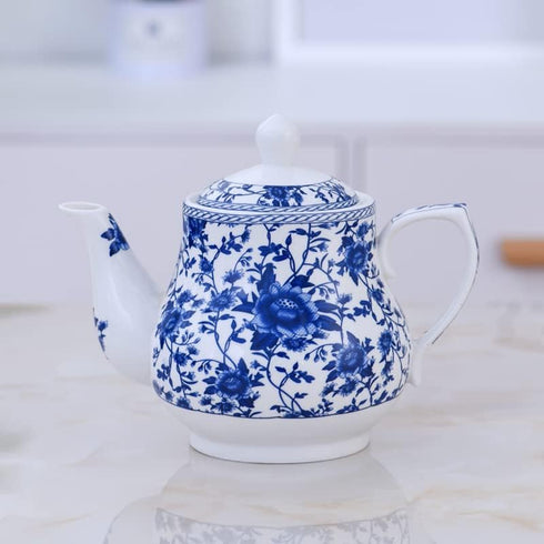 123Arts Teapot, Ceramic Tea Pot, Blue and White Teapot, Tea Pot for Home Office, 13 Oz...