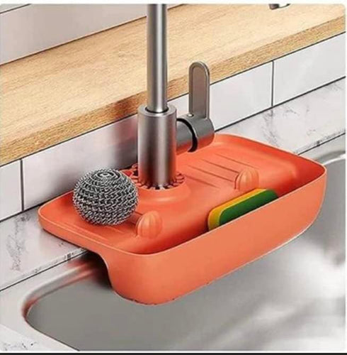 Kitchen Faucet Splash-Proof Draining Rack | Non-Slip Countertop Pad | Storage Rack Mat for Faucet to Keep Sponge | Water Collection Pad | White Ra...