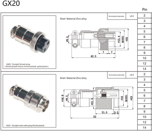 3.28 ft GX20 7 Pin Male to Female Head Aviation Cordset, GX20 7Pins Female to Male Connector Electrical Cable Panel Mount Circular Metal Aviation ...
