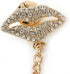 Clear Crystal Lips Collar Chain Pin Brooch In Gold Plated Metal...