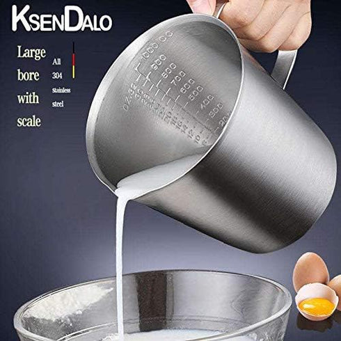 KSENDALO 16oz/2Cup SUS304 Stainless Steel Measuring Cup - Precision Engraved Markings for Liquid, Coffee, Milk & Espresso - 500mL Kitchen Mixing P...