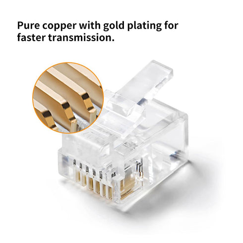 RJ12 6P6C Connectors(100 Pieces Pack) 6 Pin Telephone Line Cable Wire Male Plug, AV00305...