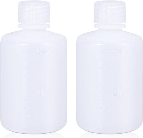 100ml/2 Pcs HDPE Narrow Mouth Round Container, Leak Proof Plastic Lab Chemical Reagent Bottles, Water Sample Bottles (Translucence, 3.4 oz)...