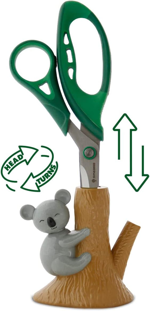 Scissors with Animated Koala Holder, 8.5” Stainless Steel Blades, Comfortable Soft Air Grip Handles, Fun Animal Desk Decor with Non-Slip Weighted ...