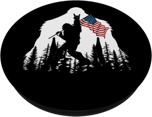 Bigfoot Rock On Hold American Flag Sasquatch Believers PopSockets Standard PopGrip...