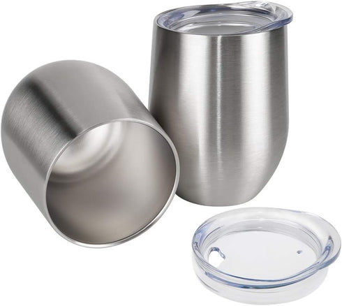 Stainless Steel Wine Glasses, Double Wall Insulated Tumbler with Lid for Wine, Coffee, Drinks, Champagne, Cocktails (Stainless Steel)...