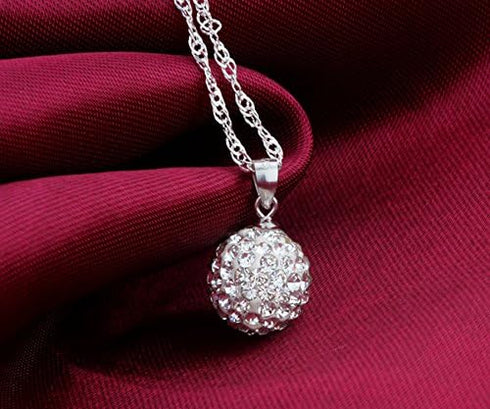 925 Sterling Silver Austrian Crystal Snowball Pendant Disco Ball Necklace for Women...