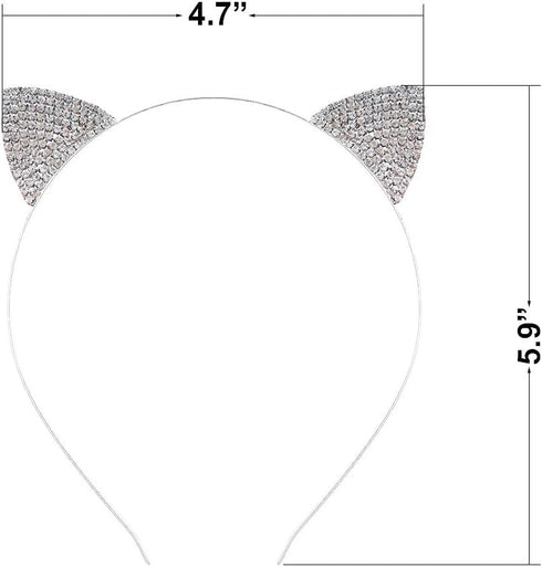2 Pcs Cat Ears Headband Halloween Rhinestone Kitty Hair Hoops Crystal Cat Kitten Ears Headpiece Hairband Hair Bands Women Christmas Party Decorati...