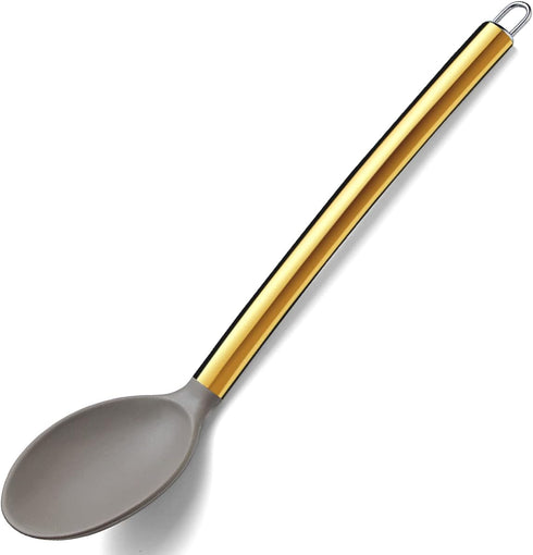 Gold Cooking Spoon, Berglander Non-stick Silicone Solid Serving Spoon Titanium Gold Plating handle, Basting Spoon, Spoon For Cooking, Kitchen Spoo...