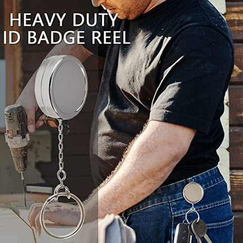 3Pack Retractable Keychain Heavy Duty Badge Reel with Strong Metal Chain for Lanyards for ID Badges and Badge Card Holder with Retractable Clip fo...