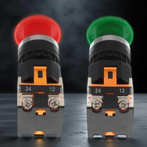 Emergency Push Button Switch, Green&Red Mushroom Head, for Home or Industrial Equipment, Operating Rooms, Distribution Boxes, NO NC, 22mm, Spring ...