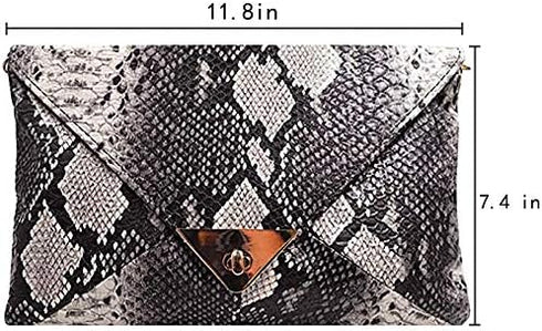 CLARA Women Fashion Snakeskin Pattern Clutch Handbag Envelope Bag Chain Shoulder Bag Evening Party Bag...