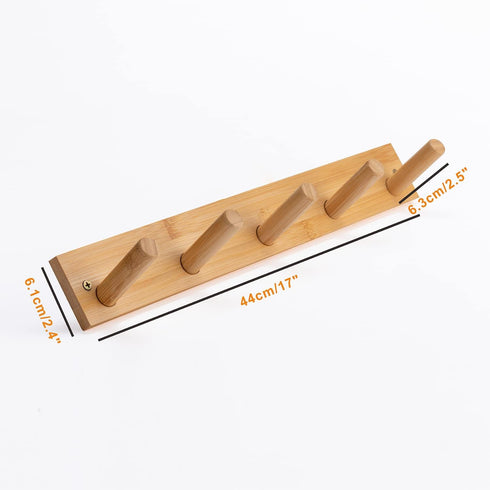 Wall Mounted Coat Rack, 5-Pegs Bamboo Entryway Hat Rack for Wall, Hooks for Hanging Coats and Jackets, Bathroom Kitchen Towel Rack Wall Hangers fo...